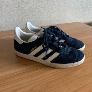 Adidas Gazelle Blue Suede and white striped sneakers